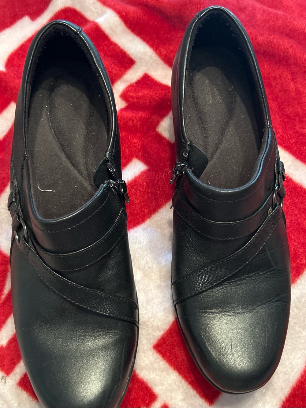 Clarks Black Leather Ankle Booties with Side Zip